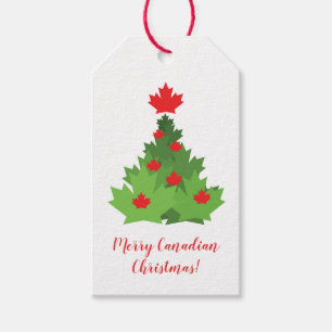 Merry Canadian Flag Maple Leaf Christmas Tree Gift Tags