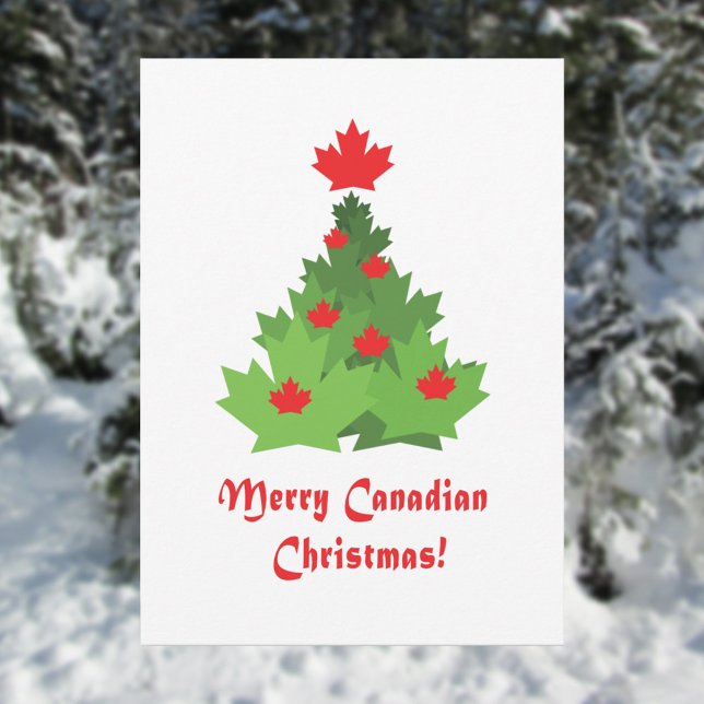 Merry Canadian Flag Maple Leaf Christmas Tree Holiday Card (Creator Uploaded)