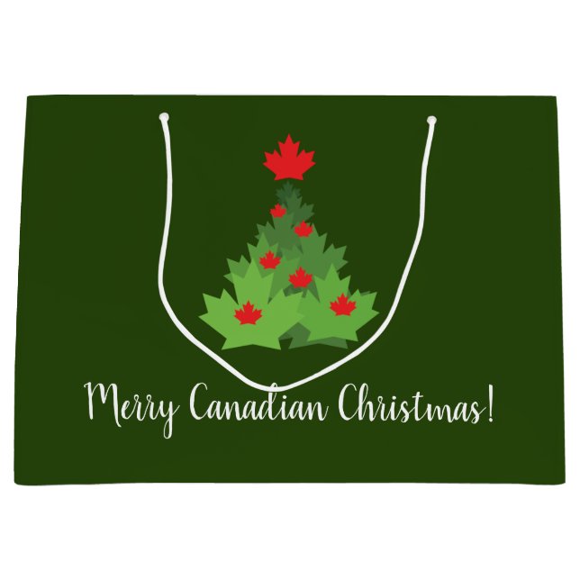 Merry Canadian Maple Leaf Flag Christmas Large Gift Bag (Front)