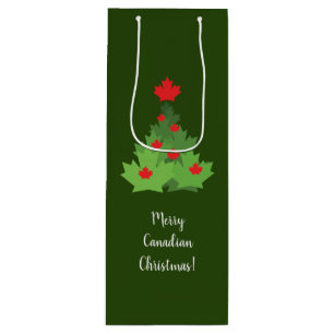 Merry Canadian Maple Leaf Flag Christmas Wine Gift Bag