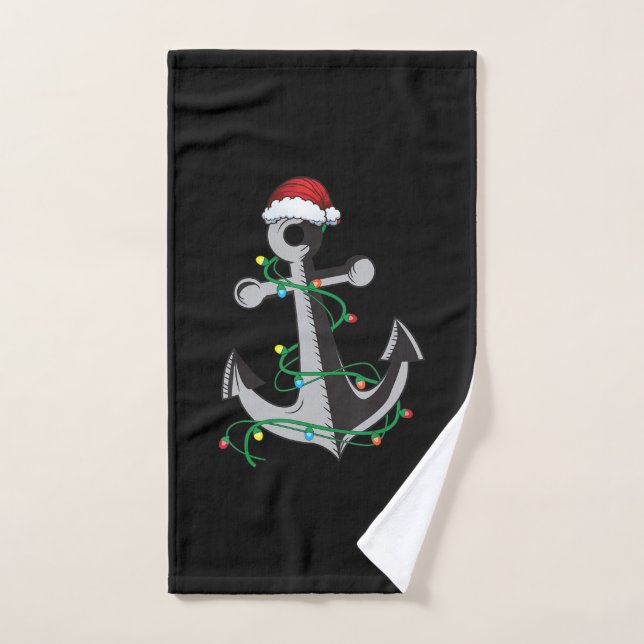 Merry Captain Santa Xmas Light Anchor Christmas Hand Towel (Hand Towel)