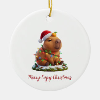 Merry Capy Christmas Unbothered Capybara Ceramic Ornament