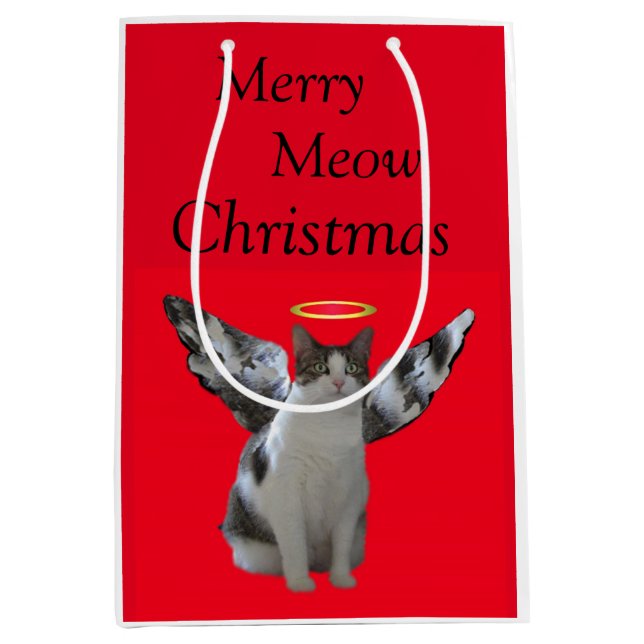 Merry Cat Angel Christmas Medium Gift Bag (Front)