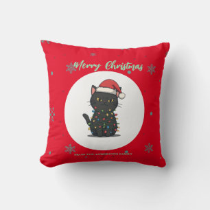 Merry cat christmas tree kitten CatMAS Snowflake Throw Pillow
