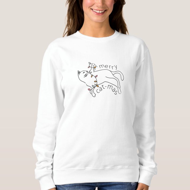 Merry Cat-mas Cat Christmas Light Sweatshirt (Front)