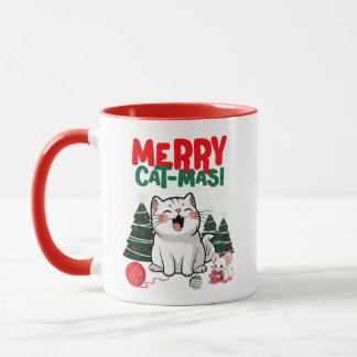 Merry Cat-Mas Coffee Mug: Adorable Cartoon Cat Mug