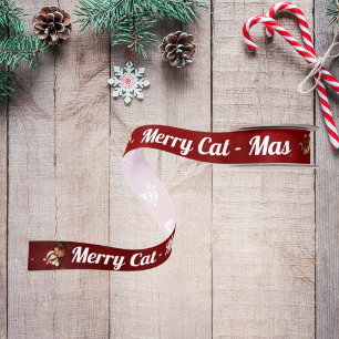 Merry Cat -Mas Crimson Christmas Cat Lovers Satin Ribbon