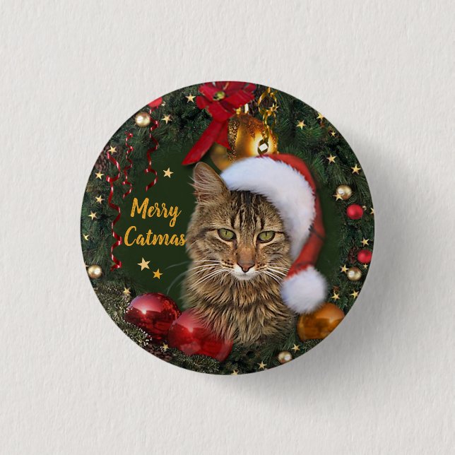 Merry Catmas 1 Inch Round Button (Front)