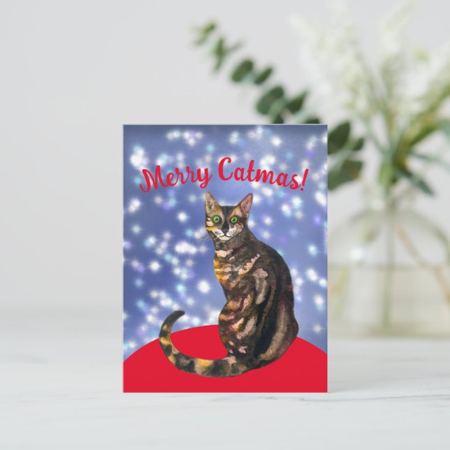 Merry Catmas, bengal cat Postcard (Standing Front)