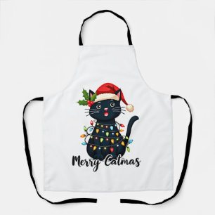 Merry Catmas Black Cat Christmas Light Xmas Family Apron