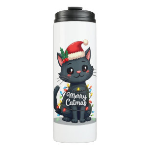 Merry Catmas Black Cat Christmas Light Xmas Family Thermal Tumbler