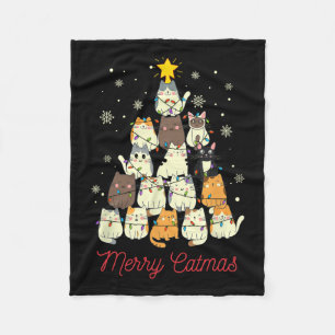 Merry Catmas Cat Christmas Tree Cat Lover  Fleece Blanket