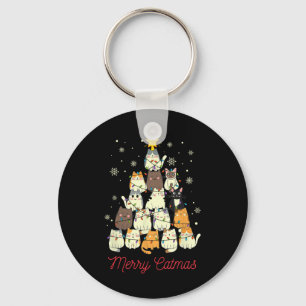 Merry Catmas Cat Christmas Tree Cat Lover  Keychain