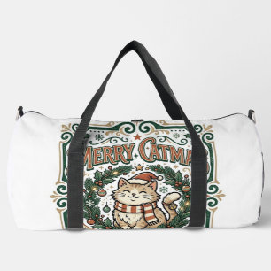 Merry Catmas Cat Christmas Vintage Vector Art Shir Duffle Bag
