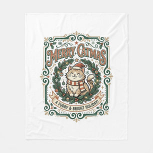 Merry Catmas Cat Christmas Vintage Vector Art Shir Fleece Blanket