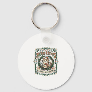 Merry Catmas Cat Christmas Vintage Vector Art Shir Keychain