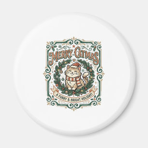 Merry Catmas Cat Christmas Vintage Vector Art Shir Magnet