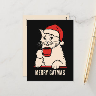 Merry catmas cat mom and cat dad coffee lover postcard