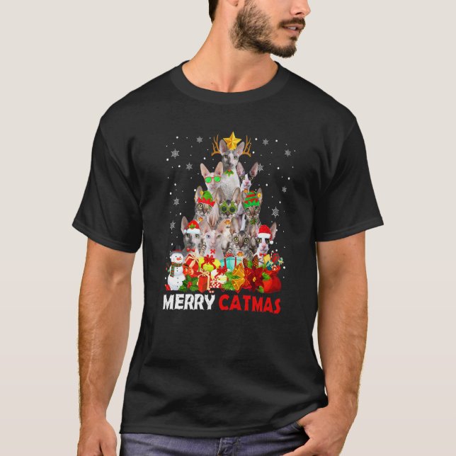 Merry Catmas  Cat Mom Cat Dad Christmas Cornish Re T-Shirt (Front)