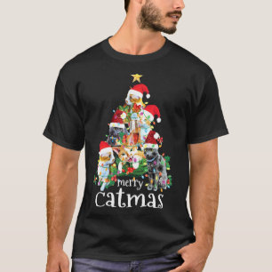 Merry Catmas Cat Mom Cat Dad Funny Christmas Tree  T-Shirt