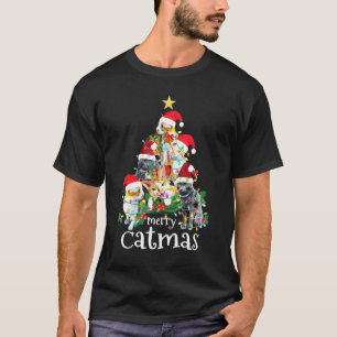 Merry Catmas Cat Mom Cat Dad Funny Christmas Tree T-Shirt