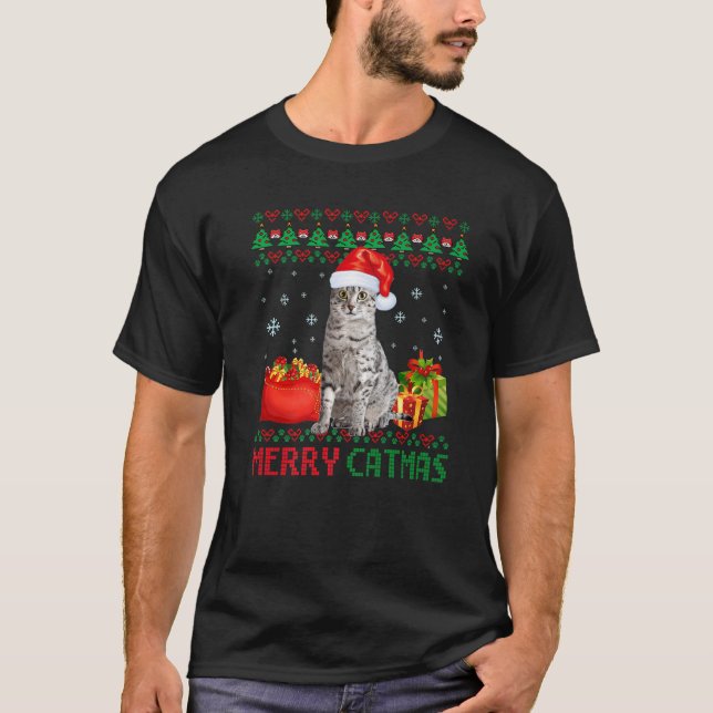 Merry Catmas Cat Ugly Christmas Egyptian Mau Mom D T-Shirt (Front)