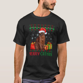 Merry Catmas Cat Ugly Christmas Havana Brown Mom D T-Shirt