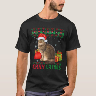 Merry Catmas Cat Ugly Christmas Laperm Cat Mom Dad T-Shirt