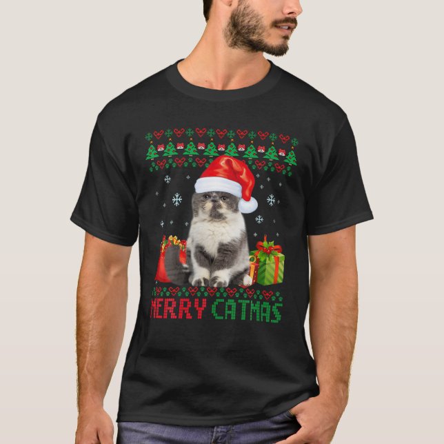 Merry Catmas Cat Ugly Christmas Shorthair Exotic C T-Shirt (Front)
