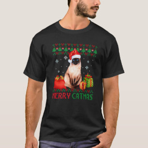 Merry Catmas Cat Ugly Christmas Siamese Cat Mom Da T-Shirt