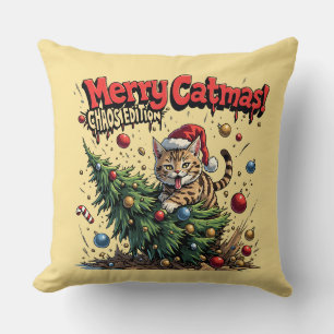 Merry Catmas – Chaos Edition Throw Pillow
