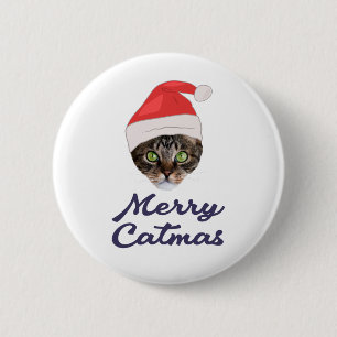 Merry Catmas, Christmas Cat Santa hat Invitation 2 Inch Round Button