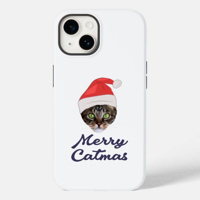 Merry Catmas, Christmas Cat Santa hat Invitation Case-Mate iPhone Case (Back)