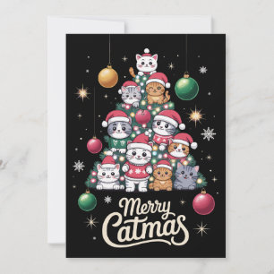 Merry Catmas Christmas Cat Tree Ornaments Sweater Invitation