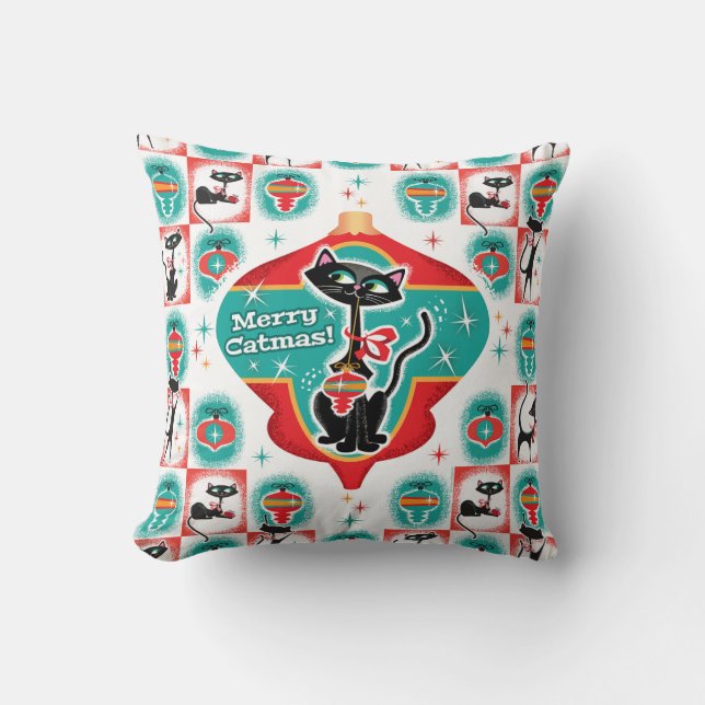 Merry Catmas! Christmas Throw Pillow (Front)