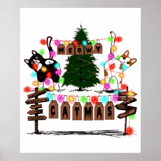 MERRY CATMAS, Cute Cat Christmas Gift, X-mas Cat Poster