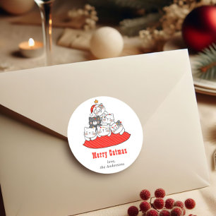 Merry Catmas Cute Cats Holiday Personalized  Classic Round Sticker