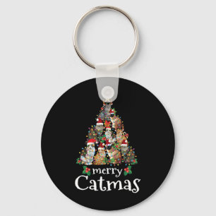 Merry Catmas Fun Cat Mom Cat Dad Christmas Cat Keychain