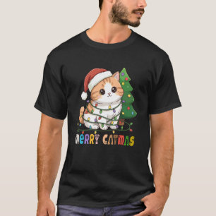 Merry Catmas Funny Cat Christmas Lights Pajama Kit T-Shirt