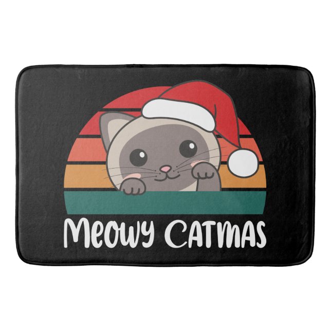 Merry Catmas Funny Cat Christmas Pun Bath Mat (Front)