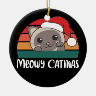 Merry Catmas Funny Cat Christmas Pun Ceramic Ornam Ornament