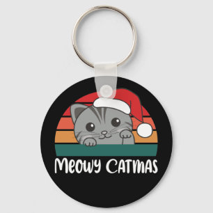 Merry Catmas Funny Cat Christmas Pun Keychain