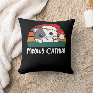 Merry Catmas Funny Cat Christmas Pun Throw Pillow