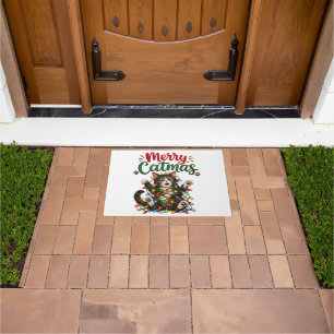 Merry Catmas Funny Cat Christmas Tree Lights Xmas Doormat