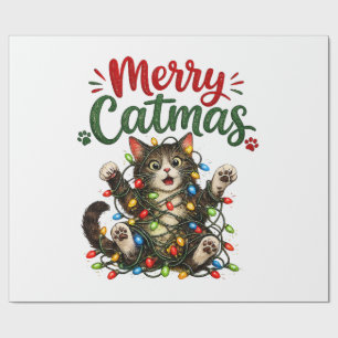 Merry Catmas Funny Cat Christmas Tree Lights Xmas Wrapping Paper
