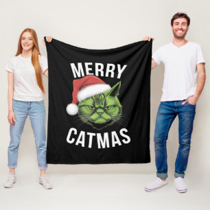Merry Catmas Funny Cat Lovers Christmas  Fleece Blanket