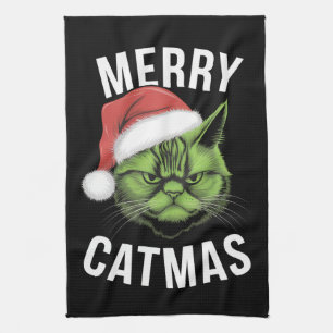Merry Catmas Funny Cat Lovers Christmas  Kitchen Towel