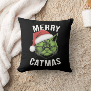 Merry Catmas Funny Cat Lovers Christmas Throw Pillow