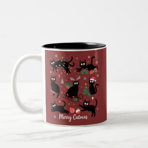 Merry Catmas Funny Christmas Black Cat Lover Two-Tone Coffee Mug