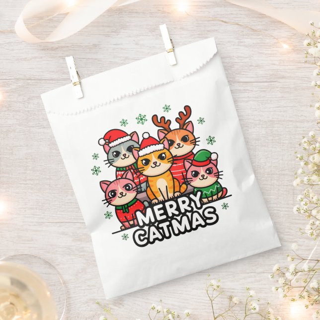 Merry Catmas Funny Christmas Favour Bag (Clipped)